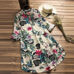 ZANZEA 2019 koszula plus size kobiety Floral bluzka kobiet na co dzień przycisk koszule w stylu Vintage pościel Blusas czeski to