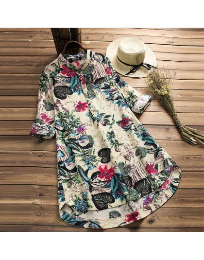 ZANZEA 2019 koszula plus size kobiety Floral bluzka kobiet na co dzień przycisk koszule w stylu Vintage pościel Blusas czeski to