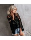 Nowe panie przyjazdu Boho Mesh koronki hak kwiat latarnia rękaw luźny krótki szyfonowa bluzka koszule kobiety moda codzienne blu