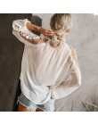 Nowe panie przyjazdu Boho Mesh koronki hak kwiat latarnia rękaw luźny krótki szyfonowa bluzka koszule kobiety moda codzienne blu