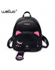 Sprytny kot plecak szkolny kobiet Pu skórzane plecaki dla nastolatek dziewcząt śmieszne koty uszy płótno torby na ramię kobiet M