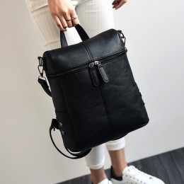 Prosty plecak kobiety skórzane plecaki dla nastolatek dziewczyny szkoła torby moda w stylu Vintage stałe czarna torba na ramię m