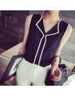 2016 lato moda damska na co dzień biały V Neck bez rękawów czarne boczne szyfonowa bluzka odzież robocza koszula kobiet topy