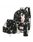 Komplet szkolny damski młodzieżowy dziewczęcy plecak kosmetyczka torebka piórnik czarny niebieski różowy granatowy z króliki