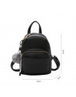 Wobag Mini kobiety plecaki miękkie PU skóra uczeń Fuzzy Ball wisiorek na ramię torby szkolne kobiet mały plecak podróży czarny