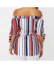 ISHOWTIENDA moda koszule damskie bluzki kobiety "s topy na co dzień pół rękaw off shoulder bandażowy paski drukowane topy Haut F