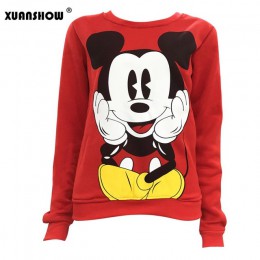 Bluza z kapturem Myszka Mickey Mouse z nadrukiem pulower luźny z długim rękawem