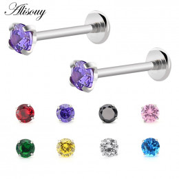 1 pc stal chirurgiczna cyrkon Gem chrząstka ucha skrawka Helix Piercing Labret wargi szpilki pierścień wewnętrznie gwint 16g cia