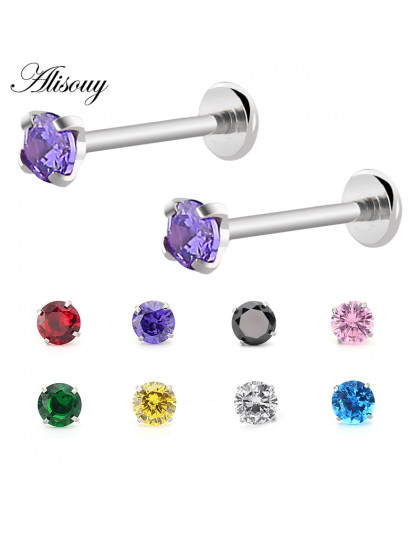 1 pc stal chirurgiczna cyrkon Gem chrząstka ucha skrawka Helix Piercing Labret wargi szpilki pierścień wewnętrznie gwint 16g cia