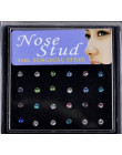 24 sztuk kryształ nos pierścień i szpilki moda Body kobiety dziewczyna biżuteria ze stali chirurgicznej nosa Piercing kolorowe R