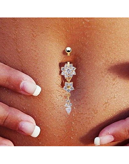 Sexy Belly barów brzucha guzika pierścionki Piercing brzucha CZ kryształ kwiat ciało biżuteria pępka Piercing pierścionki Drop S