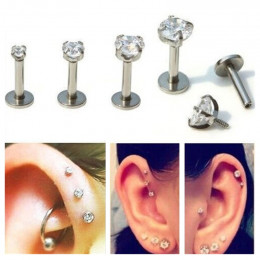 ZN 1 Pc srebrny Labret wargi pierścionek z cyrkonią anodowane wewnętrznie gwintowane Prong klejnot Monroe 16G Tragus Helix Ear P