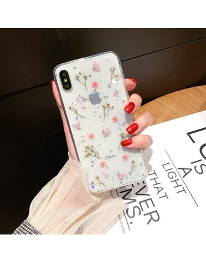 Ochronne przezroczyste etui do telefonu w modnym kwiatowym wzorze suszone kwiaty wtopione w obudowę Apple iphone