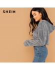 SHEIN szary, minimalistyczny, jednolity spadek ramię Crop Teddy bluza z kapturem bluza jesień na co dzień kobiety mody swetry bl