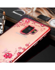 Do Samsung Galaxy Note 10 Pro A90 A80 M30 A20 J4 J6 J8 A6 A8 Plus A9 A7 2018 S10 s9 S8 Plus z kwiatami i błyszczącymi diamentami