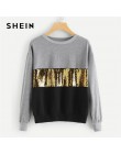 SHEIN Multicolor kontrast cięcia i szycia cekiny bluza z kapturem na co dzień Colorblock z długim rękawem swetry damskie bluzy z