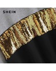 SHEIN Multicolor kontrast cięcia i szycia cekiny bluza z kapturem na co dzień Colorblock z długim rękawem swetry damskie bluzy z