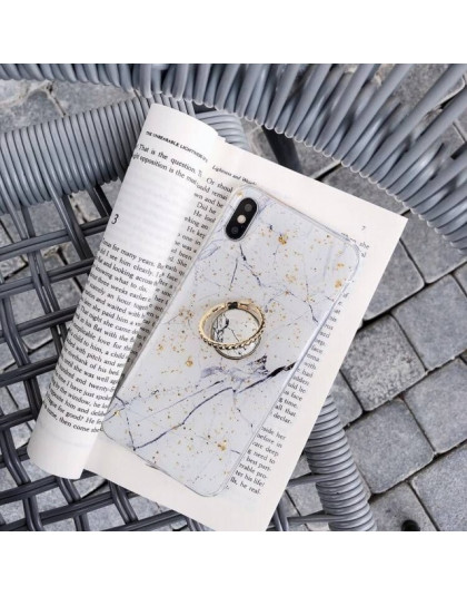 Luksusowe złota folia marmur brokat uchwyt na pierścień palec kobiety futerał na telefon TPU etui na iPhone'a 6 6s 7 8 Plus X XR
