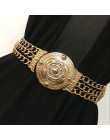 Szeroki pasek damski złoty na czarnej gumie do sukienki spodni płaszcza podkreślający talię oryginalny elegancki