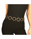 Panie moda geometryczne długie brzuch talia łańcuch dla kobiet osobowość projektant sukienka pas metalowy kobiet złota kółko łań