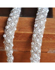 Srebrny pasek ślubny z koralikami i kryształkami na ślub perły ozdoba welonu