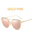 2019 Cat Eye Vintage marka projektant lustro w kolorze różowego złota okulary przeciwsłoneczne dla kobiet Metal odblaskowe okula