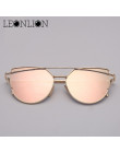 LeonLion marka projektant okulary Cat eye kobiety w stylu Vintage Metal odblaskowe okulary dla kobiet lustro Retro óculos De Sol