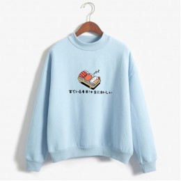 Kobiety bluzy z kapturem 2019 jesień zima bluzy Cartoon Kawaii Sushi japoński druku polar luźne Moletom Feminino Harajuku swetry