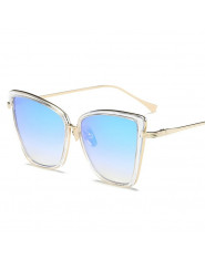 Modne eleganckie okulary przeciwsłoneczne damskie oryginalny koci kształt metaliczne geometryczne szkła kolor czarny w panterkę