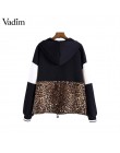 Vadim kobiety leopard bluzy z kapturem zwierząt wzór patchwork kieszenie sznurek krawat swetry damskie casual chic topy HA165