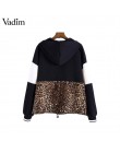 Vadim kobiety leopard bluzy z kapturem zwierząt wzór patchwork kieszenie sznurek krawat swetry damskie casual chic topy HA165