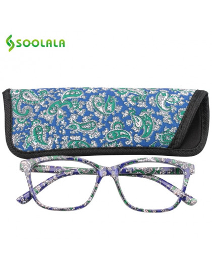 SOOLALA damska kieszeń drukowane okulary do czytania z pasującymi etui tania sprężyna zawias okulary do czytania w + 1.0 do 4.0