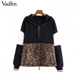 Vadim kobiety leopard bluzy z kapturem zwierząt wzór patchwork kieszenie sznurek krawat swetry damskie casual chic topy HA165