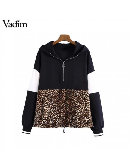 Vadim kobiety leopard bluzy z kapturem zwierząt wzór patchwork kieszenie sznurek krawat swetry damskie casual chic topy HA165