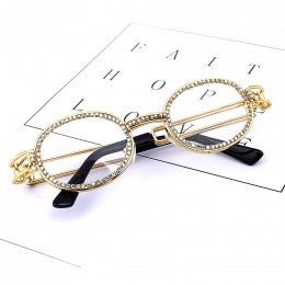 Vintage małe okrągłe diamentowe okulary przeciwsłoneczne kobiety 2019 marka projektant moda Steampunk kolorowe Rhinestone odcien