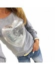 2019 jesień kobiety Sequined serca swetry O-neck bluzy z długim rękawem Lady dresy na co dzień topy Jumper Sudaderas Mujer