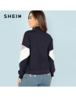 SHEIN Multicolor o-ring Zip przód cięcia i szycia bluza Athleisure stanąć kołnierz Raglan z długim rękawem bluza kobiet jesień s