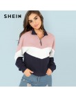 SHEIN Multicolor o-ring Zip przód cięcia i szycia bluza Athleisure stanąć kołnierz Raglan z długim rękawem bluza kobiet jesień s