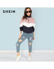 SHEIN Multicolor o-ring Zip przód cięcia i szycia bluza Athleisure stanąć kołnierz Raglan z długim rękawem bluza kobiet jesień s