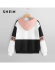 SHEIN Multicolor elegancki blok kolorów list druku swetry z kapturem bluza 2018 jesień minimalistyczny kobiety bluzy