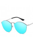 Modne okulary przeciwsłoneczne damskie koci kształt z zaokrąglonymi szkłami bez oprawek stylowe z metalicznym akcentem