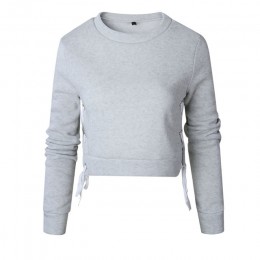 2019 wiosna jesień kobiety Sexy szczelina sznurowania sweter Jumper bluza z długim rękawem Crop bluzka bluza Ropa Mujer