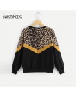 SweatyRocks Leopard Panel spadek ramię bluza z długim rękawem z dekoltem w kształcie litery "o" pulowerowe topy 2018 moda jesień