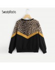 SweatyRocks Leopard Panel spadek ramię bluza z długim rękawem z dekoltem w kształcie litery "o" pulowerowe topy 2018 moda jesień