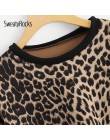 SweatyRocks Leopard Panel spadek ramię bluza z długim rękawem z dekoltem w kształcie litery "o" pulowerowe topy 2018 moda jesień