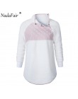 Nadafair zima golf z faux futro z kapturem kobiety jesień przycisk patchwork ciepłe miękkie pluszowe bluzy ponadgabarytowych blu