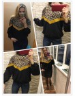 SweatyRocks Leopard Panel spadek ramię bluza z długim rękawem z dekoltem w kształcie litery "o" pulowerowe topy 2018 moda jesień