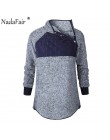 Nadafair zima golf z faux futro z kapturem kobiety jesień przycisk patchwork ciepłe miękkie pluszowe bluzy ponadgabarytowych blu