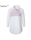 Nadafair zima golf z faux futro z kapturem kobiety jesień przycisk patchwork ciepłe miękkie pluszowe bluzy ponadgabarytowych blu