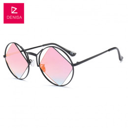 Modne ekstrawaganckie okulary przeciwsłoneczne damskie okrągłe metalowe oprawki geometryczne kwadratowe soczewki w kolorze